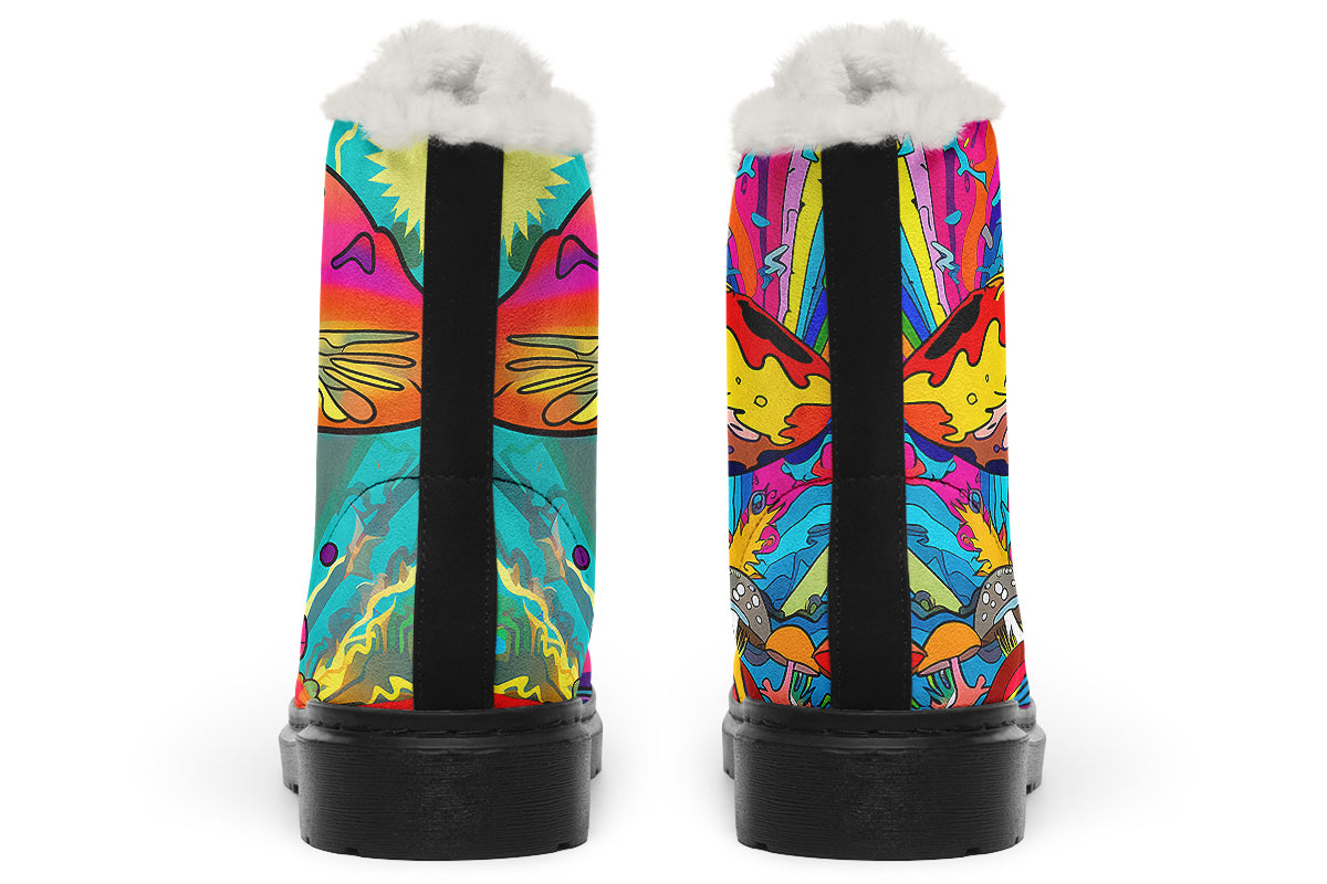 Psychedelic Mushies Faux Fur Boots