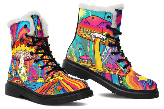 Psychedelic Mushies Faux Fur Boots