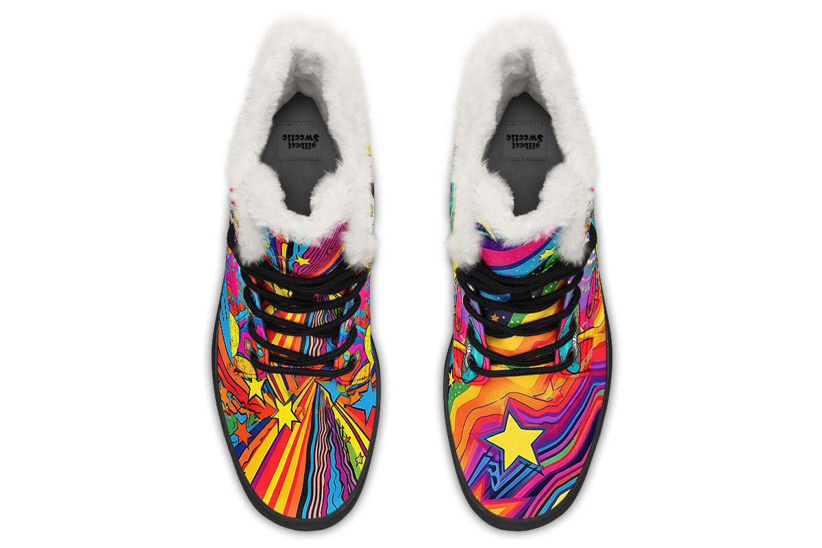 Psychedelic Mushies Faux Fur Boots