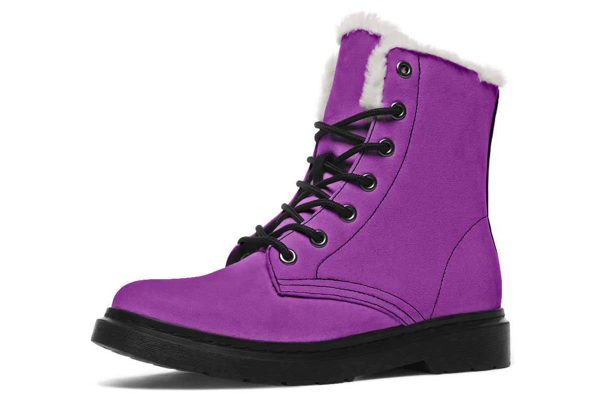 Purple And Pink Mismatch Faux Fur Boots