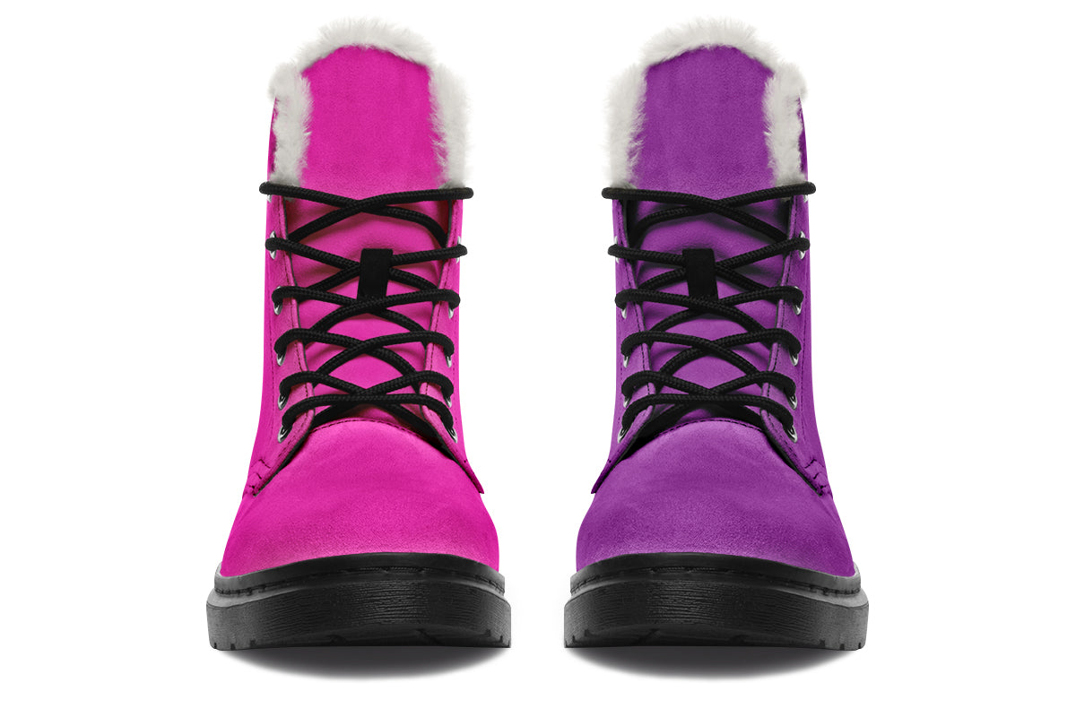 Purple And Pink Mismatch Faux Fur Boots