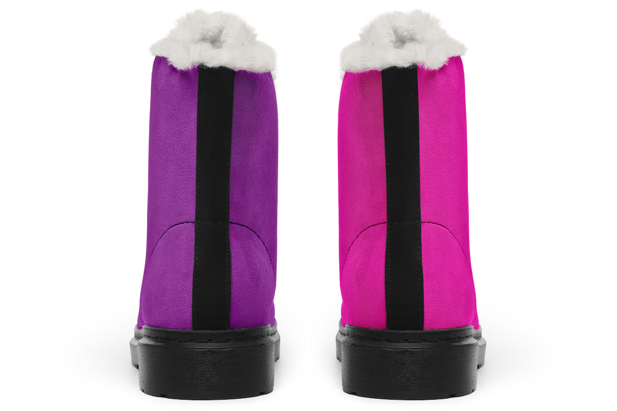 Purple And Pink Mismatch Faux Fur Boots