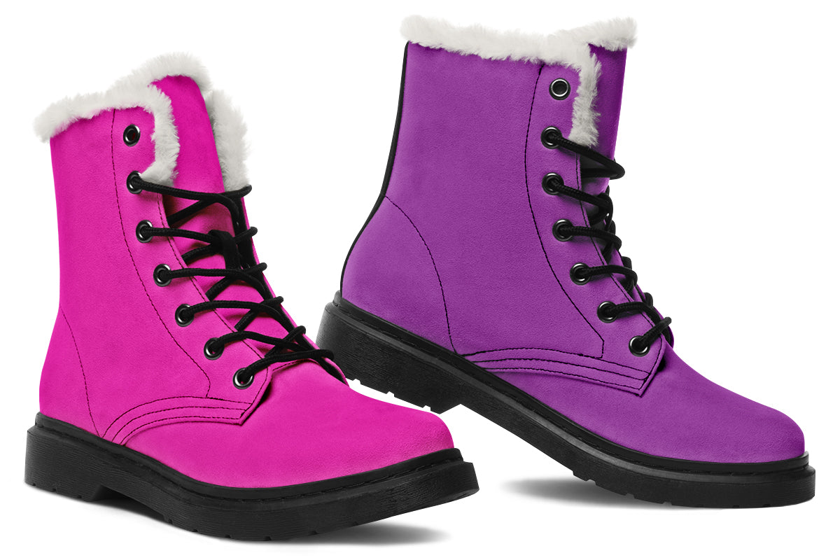 Purple And Pink Mismatch Faux Fur Boots