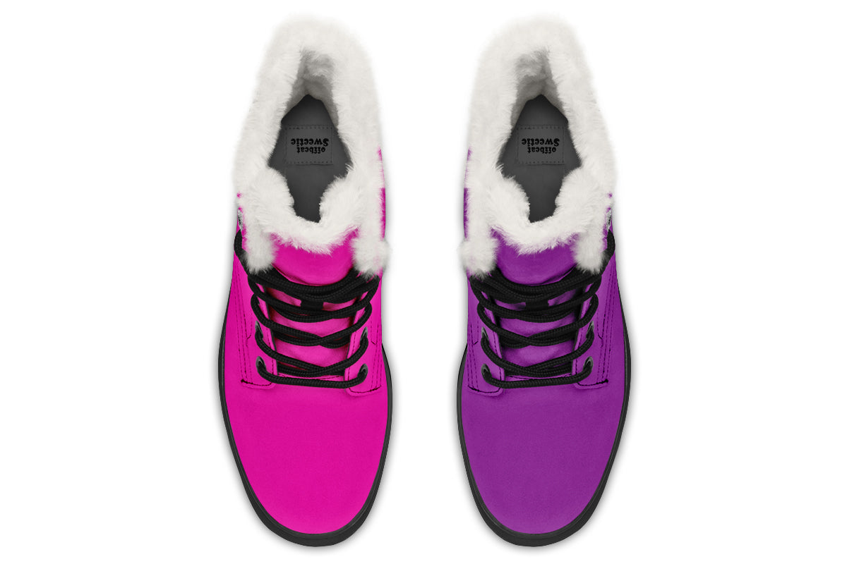 Purple And Pink Mismatch Faux Fur Boots