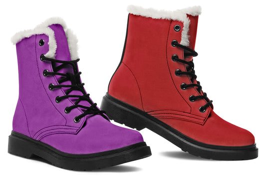 Purple And Red Mismatch Faux Fur Boots