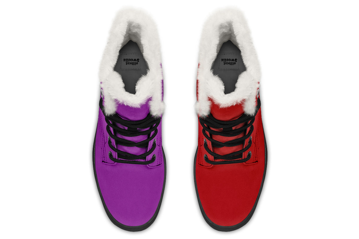Purple And Red Mismatch Faux Fur Boots