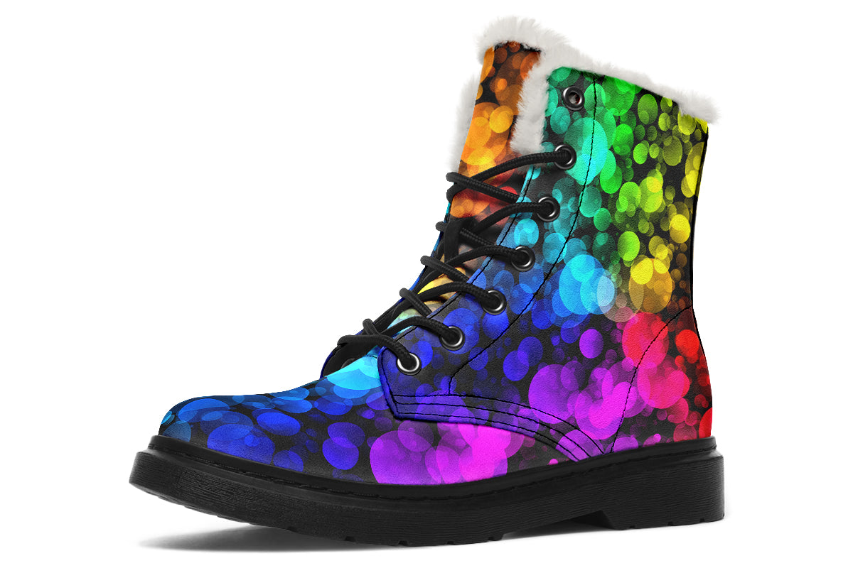 Rainbow Bubbles Faux Fur Boots