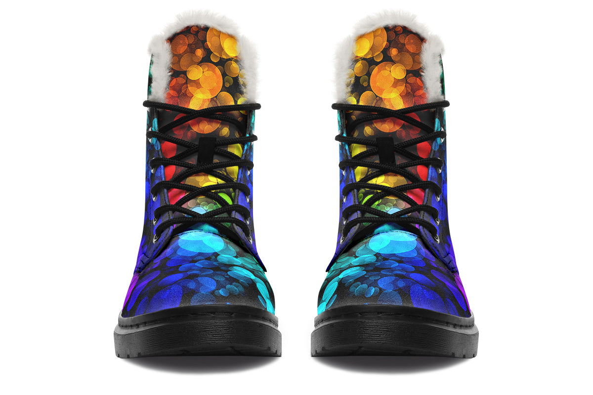 Rainbow Bubbles Faux Fur Boots