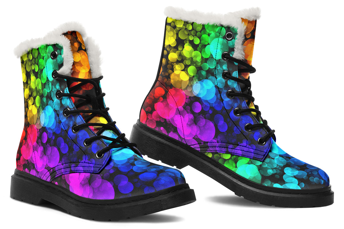 Rainbow Bubbles Faux Fur Boots