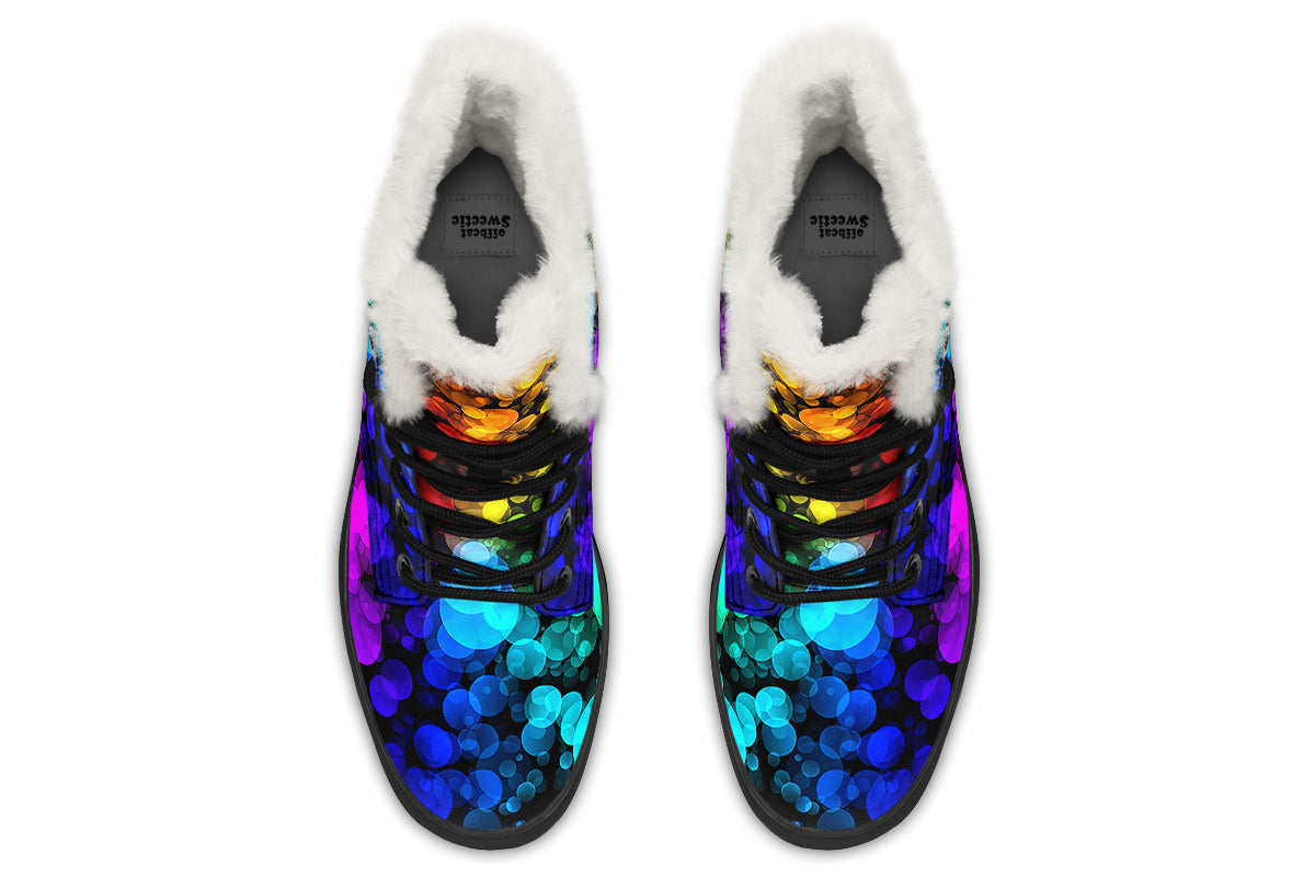 Rainbow Bubbles Faux Fur Boots