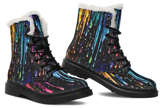 Rainbow Drips Faux Fur Boots