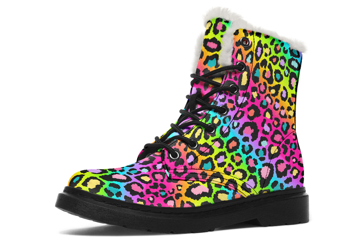 Rainbow Leopard Faux Fur Boots