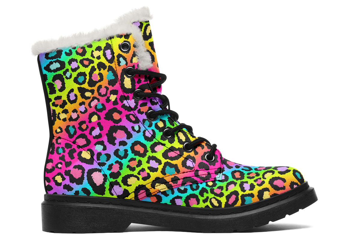 Rainbow Leopard Faux Fur Boots