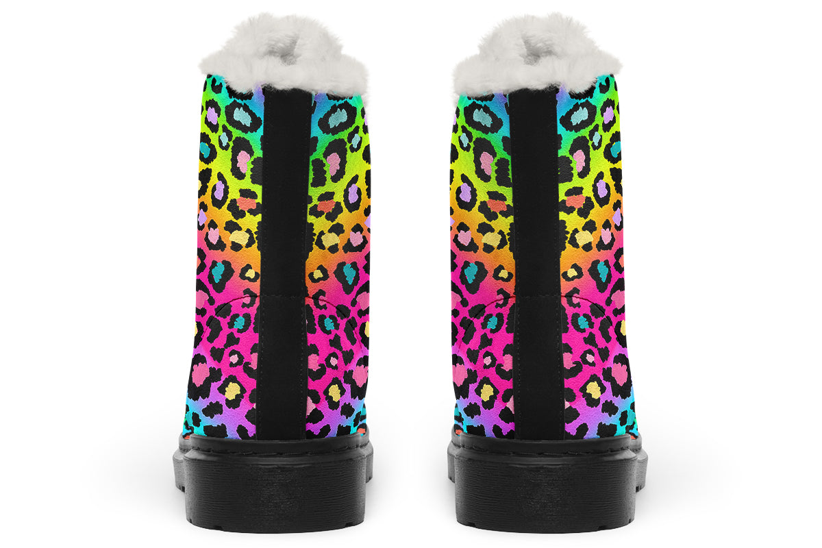 Rainbow Leopard Faux Fur Boots