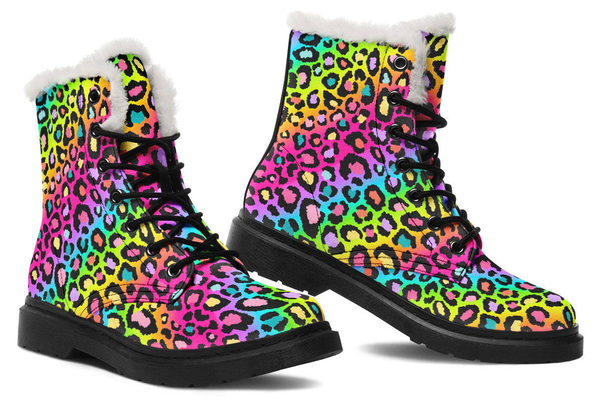 Rainbow Leopard Faux Fur Boots