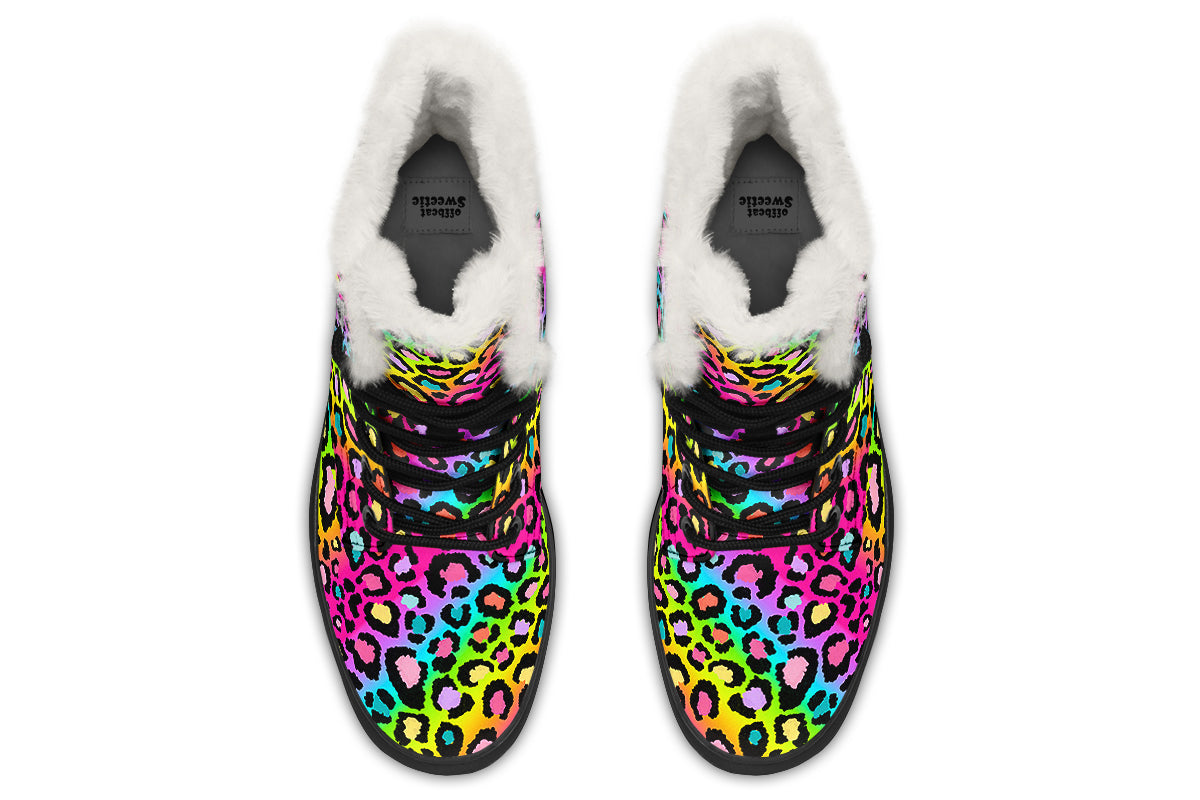 Rainbow Leopard Faux Fur Boots