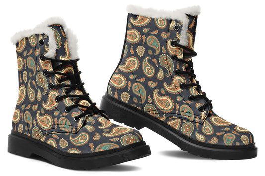 Retro Paisley Faux Fur Boots