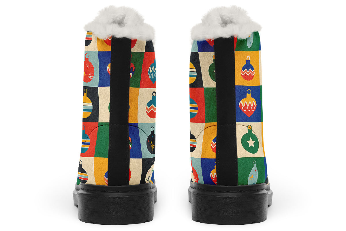 Retro Xmas Baubles Faux Fur Boots