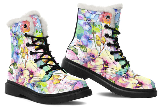 Watercolour Flowers Faux Fur Boots