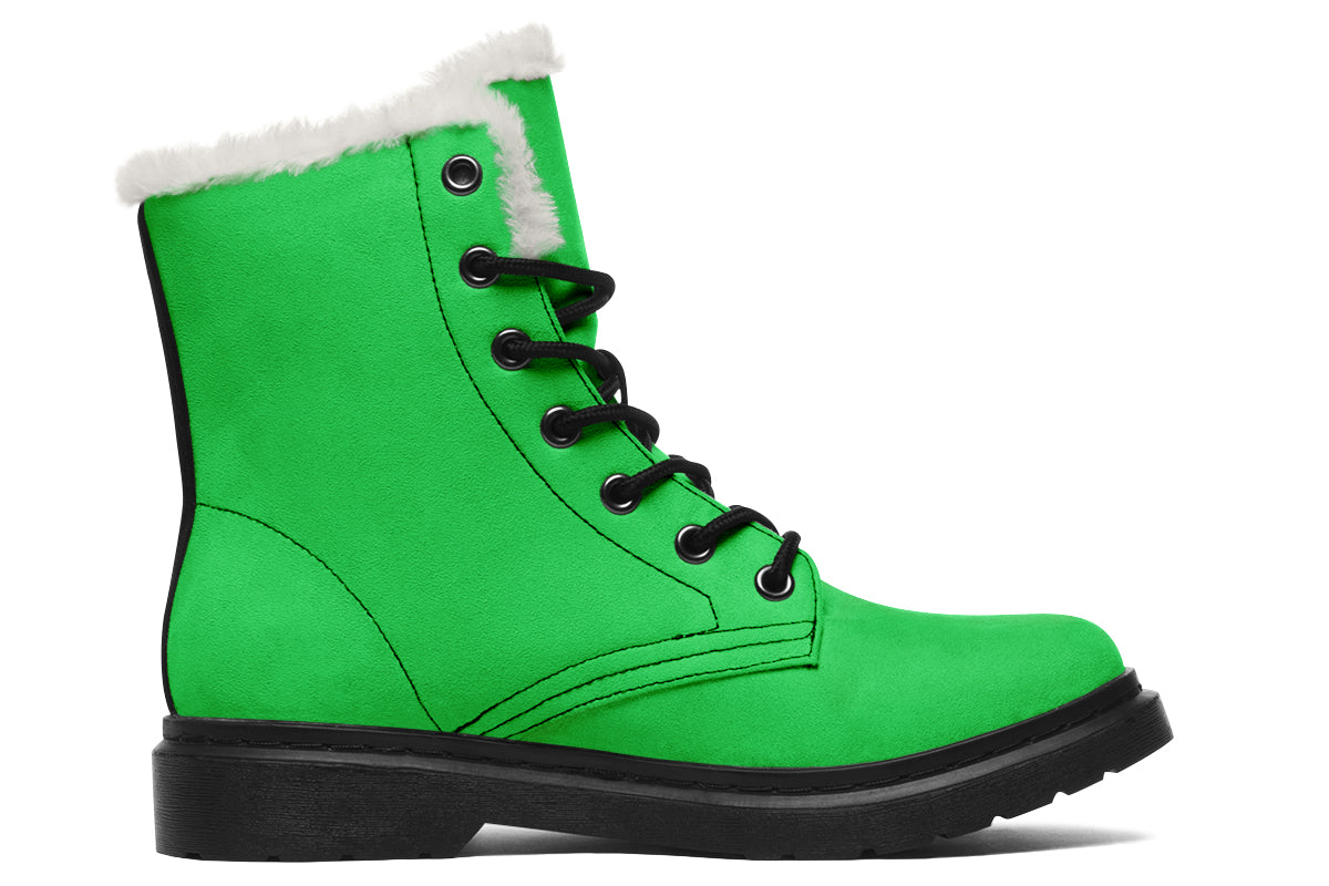 Yellow And Green Mismatch Faux Fur Boots