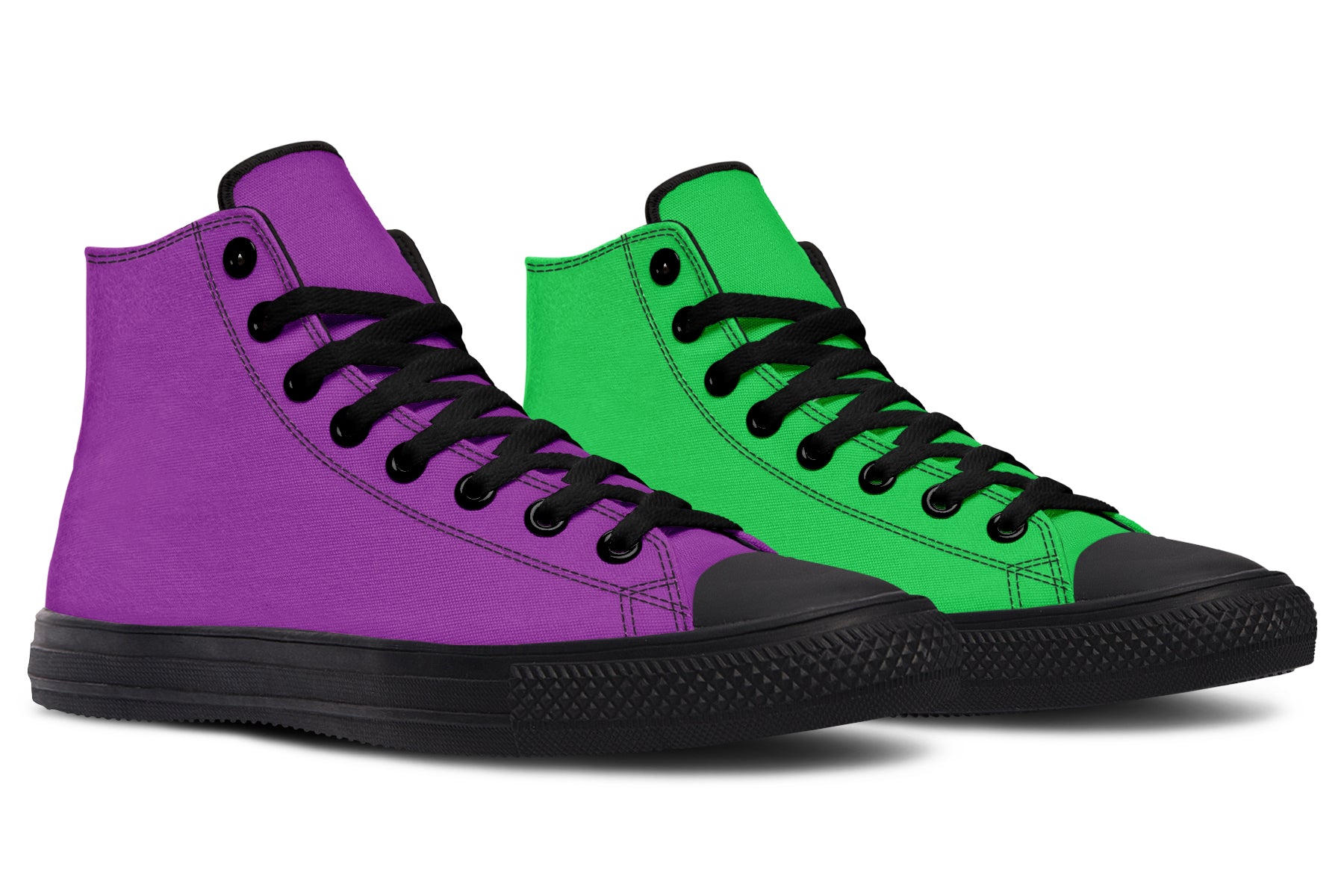 Green And Purple Mismatch High Tops