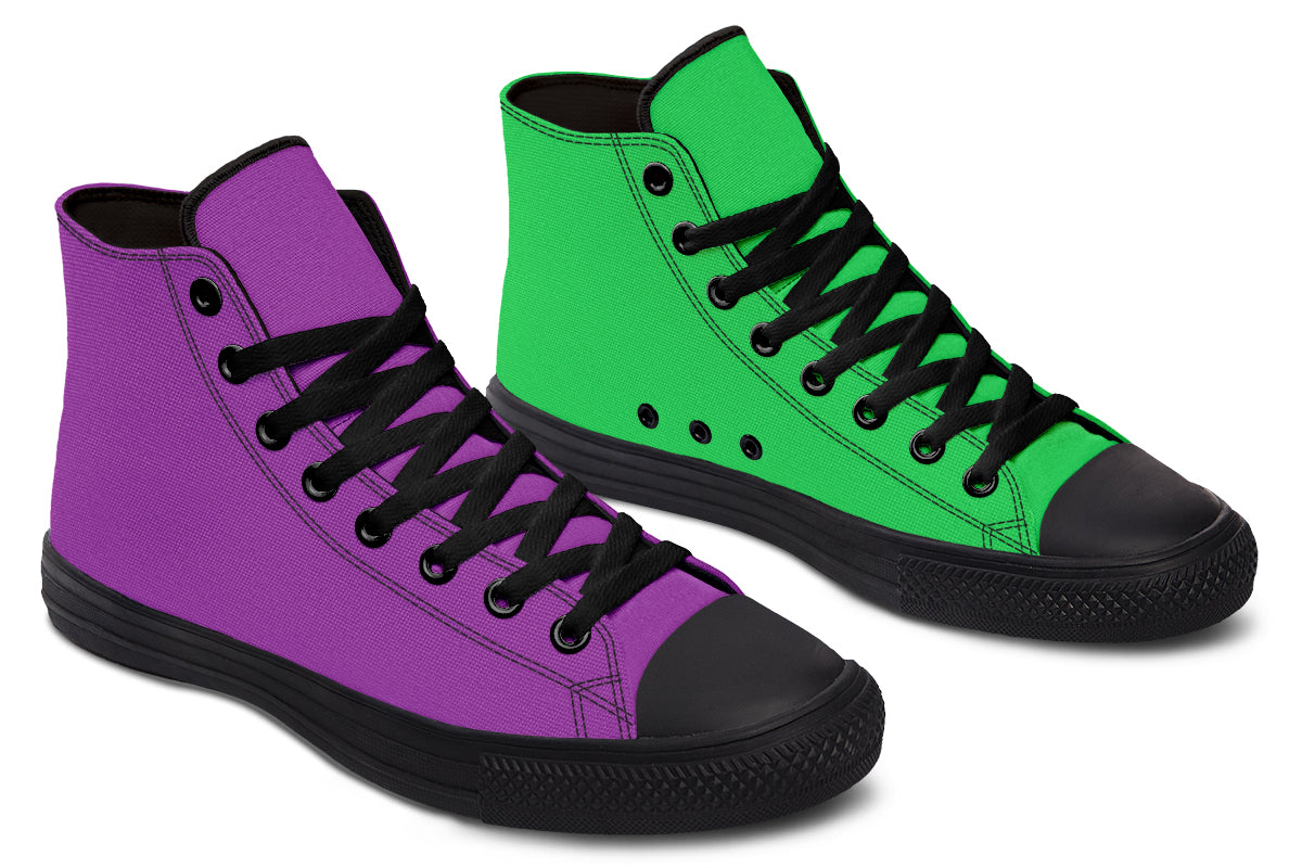 Green And Purple Mismatch High Tops