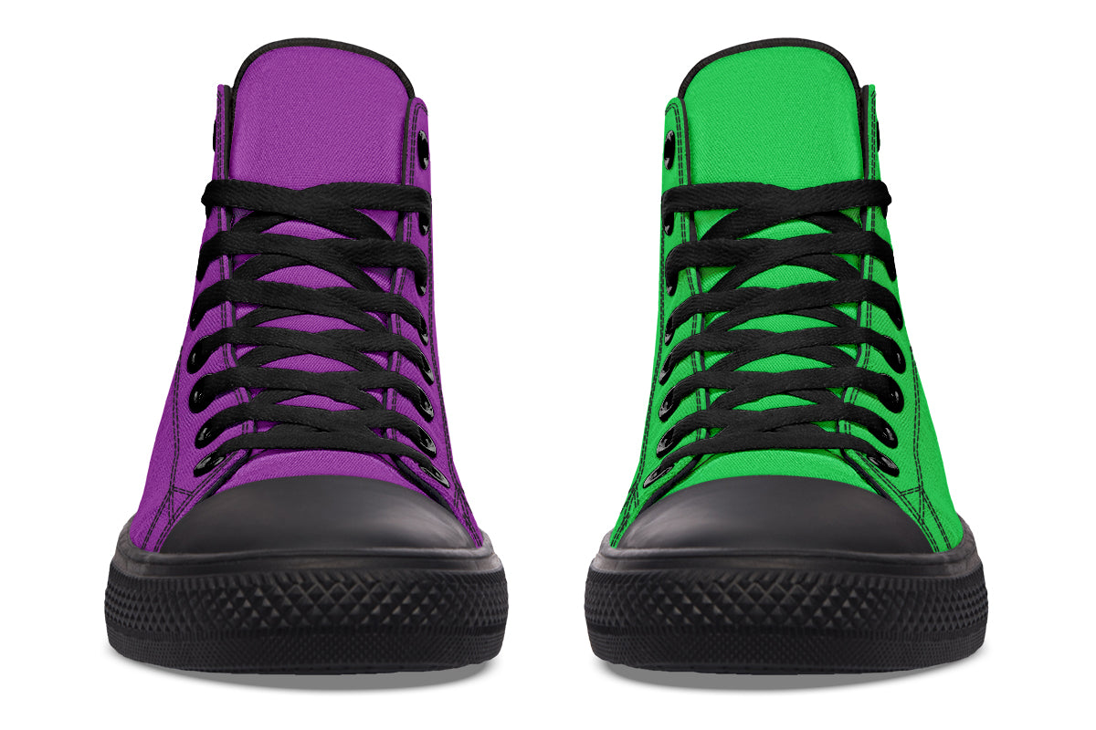 Green And Purple Mismatch High Tops