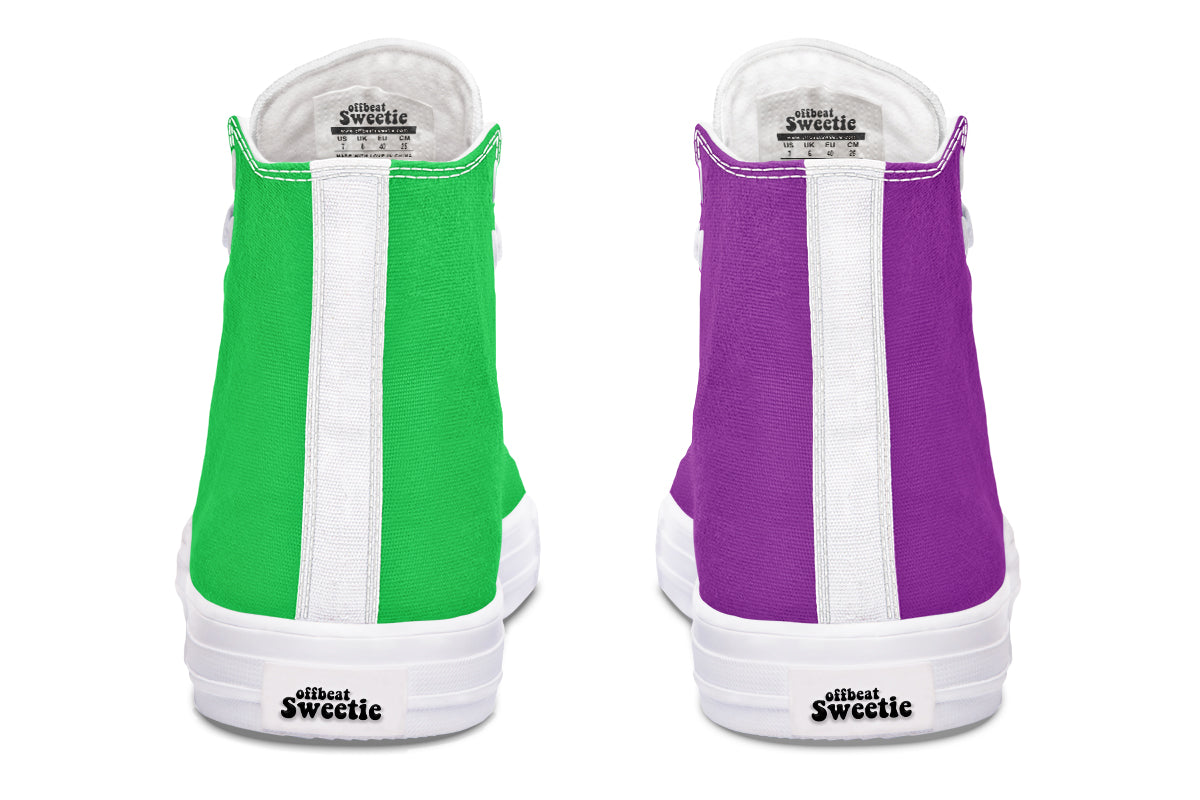 Green And Purple Mismatch High Tops