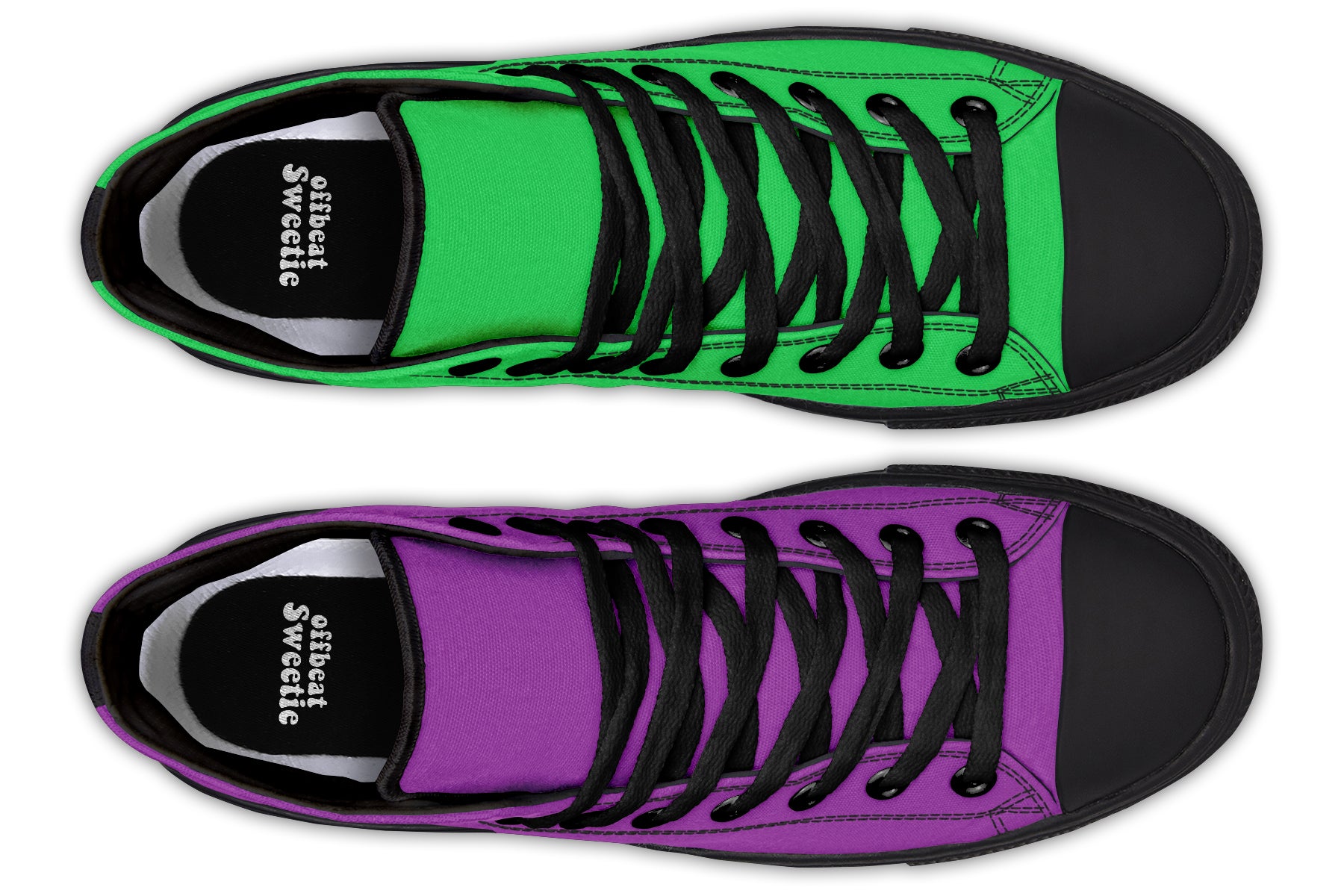 Green And Purple Mismatch High Tops