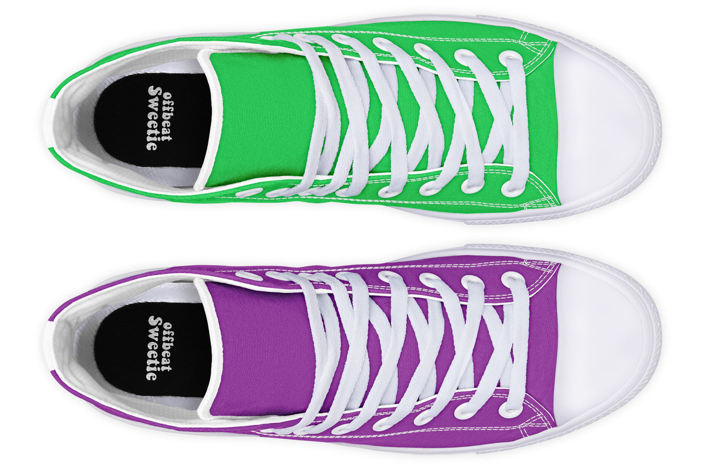 Green And Purple Mismatch High Tops