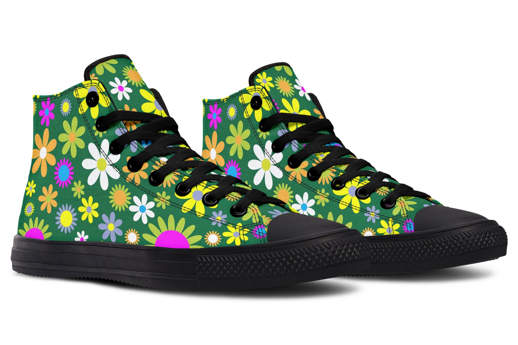 Green Retro Flowers High Tops