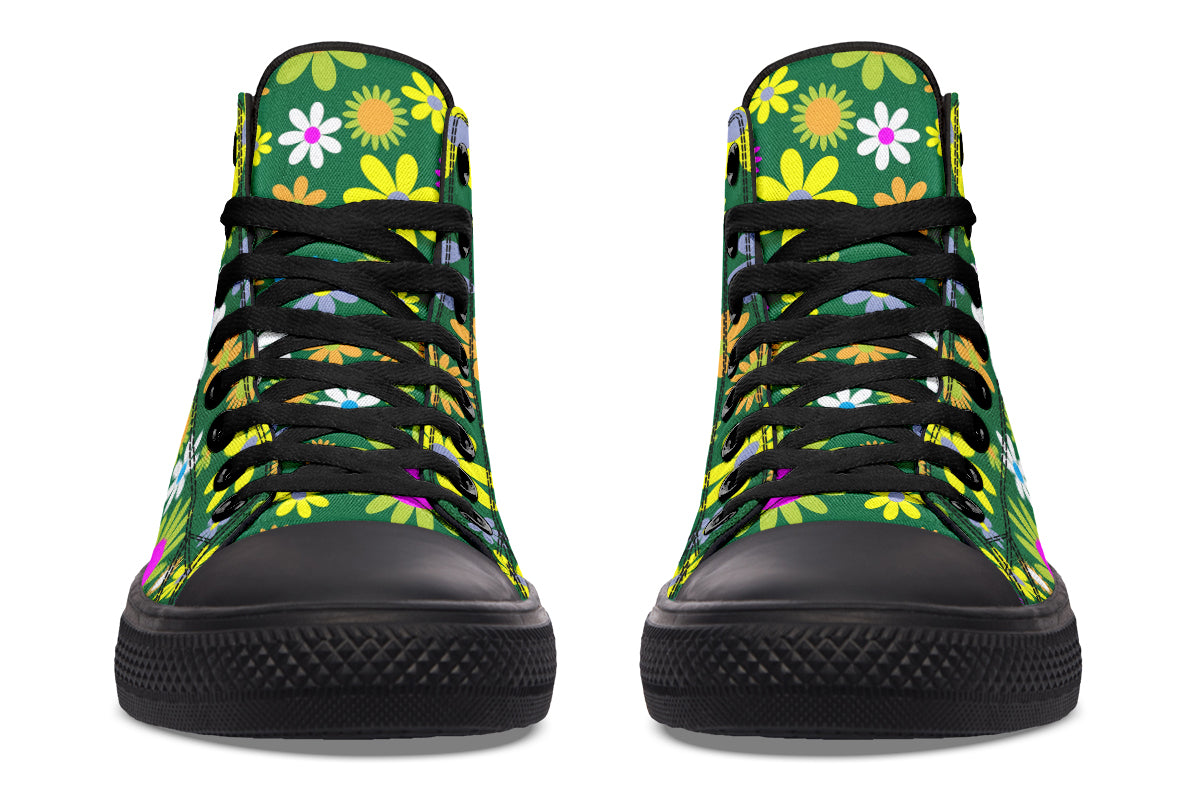 Green Retro Flowers High Tops