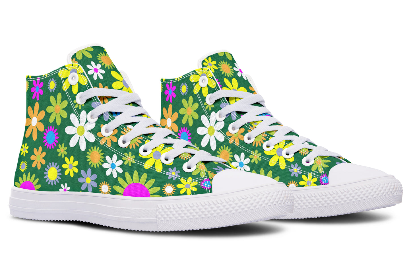 Green Retro Flowers High Tops