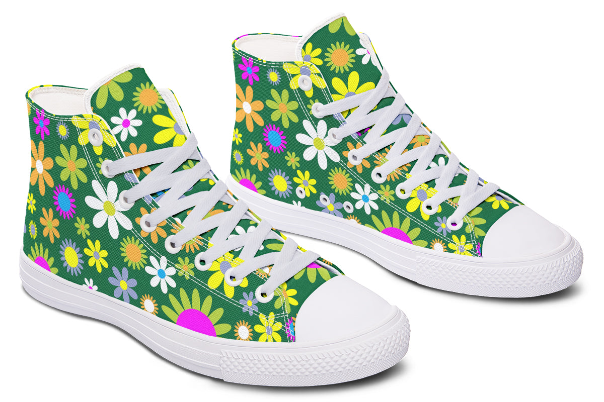 Green Retro Flowers High Tops