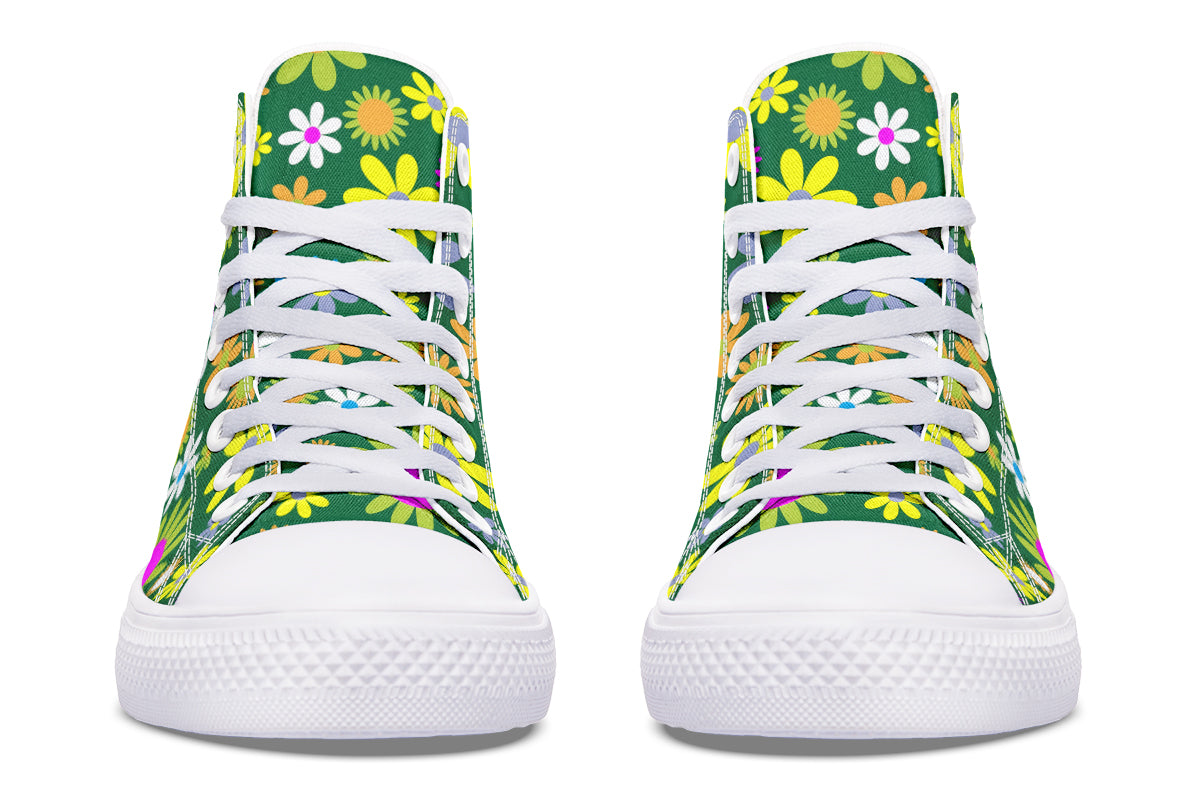 Green Retro Flowers High Tops