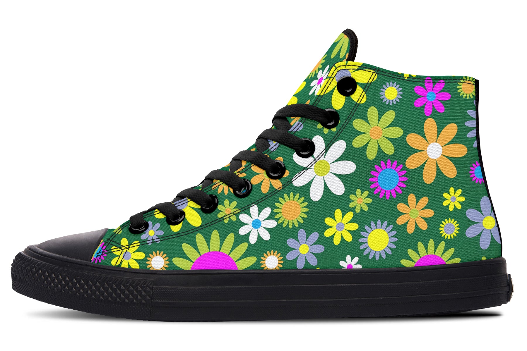 Green Retro Flowers High Tops