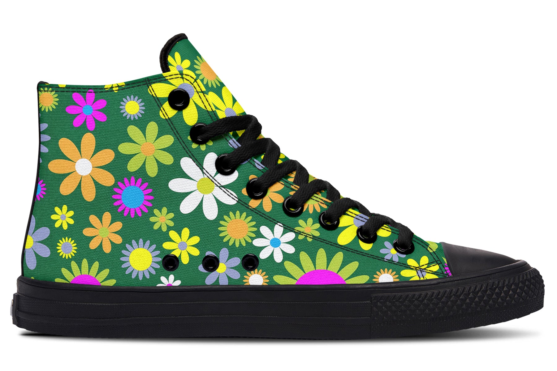 Green Retro Flowers High Tops