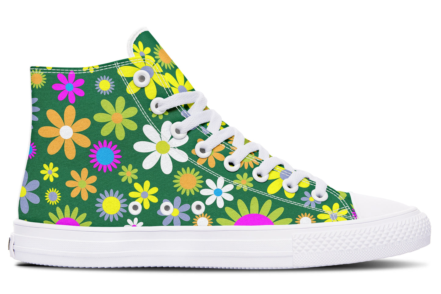 Green Retro Flowers High Tops