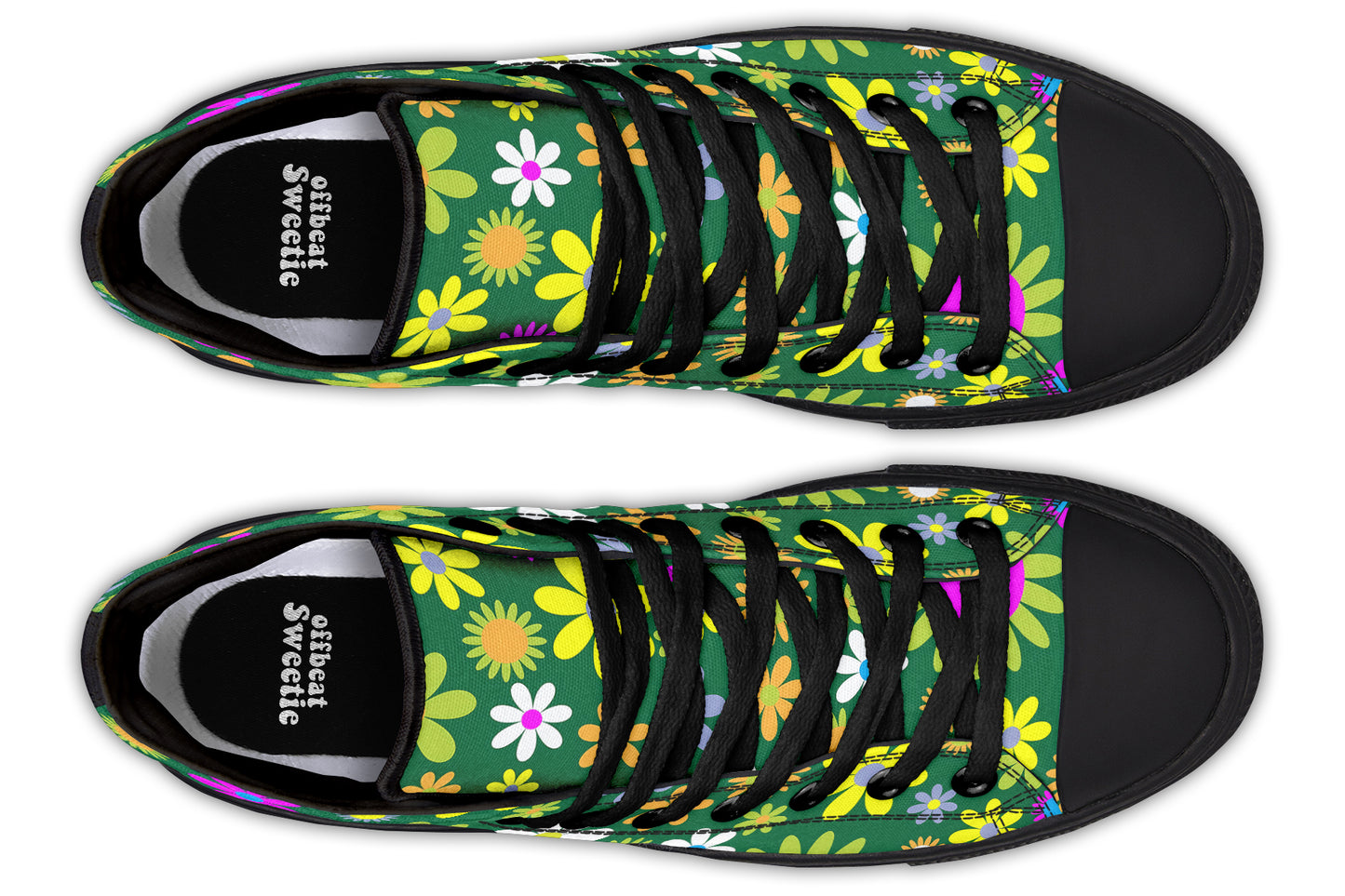 Green Retro Flowers High Tops