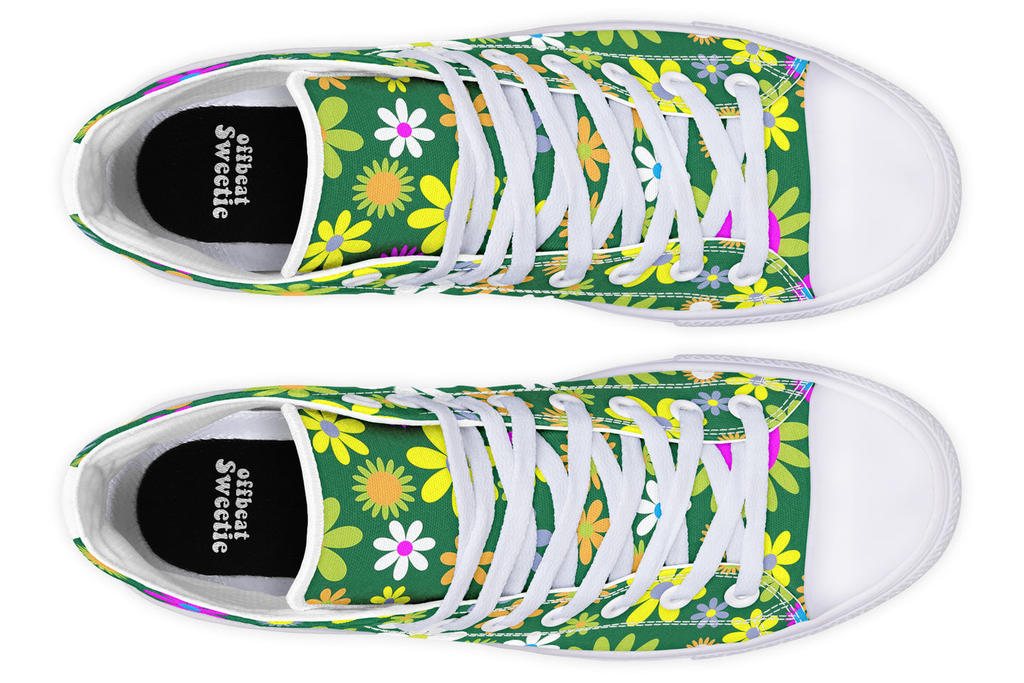 Green Retro Flowers High Tops