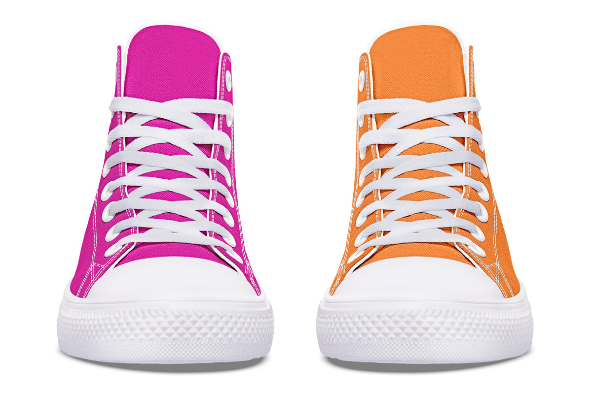 Pink And Orange Mismatch High Tops