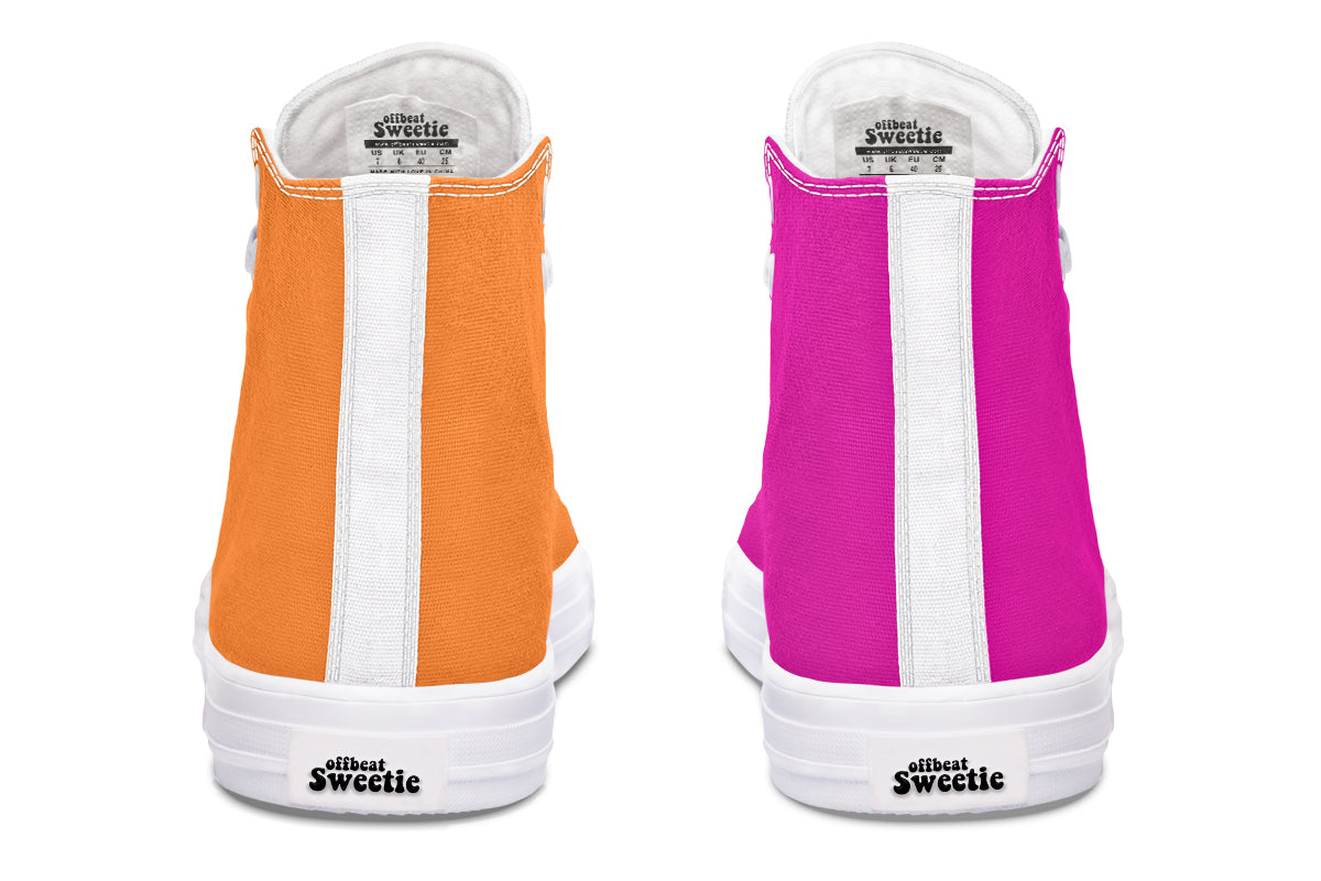 Pink And Orange Mismatch High Tops