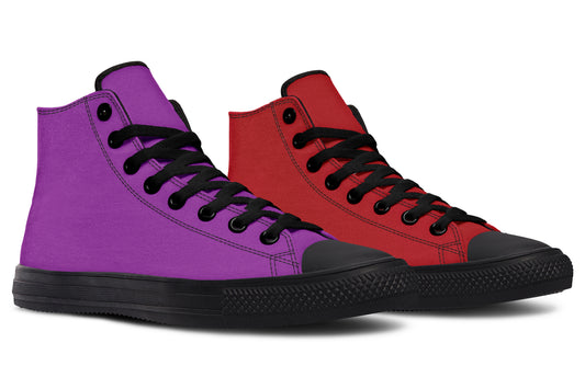 Purple And Red Mismatch High Tops