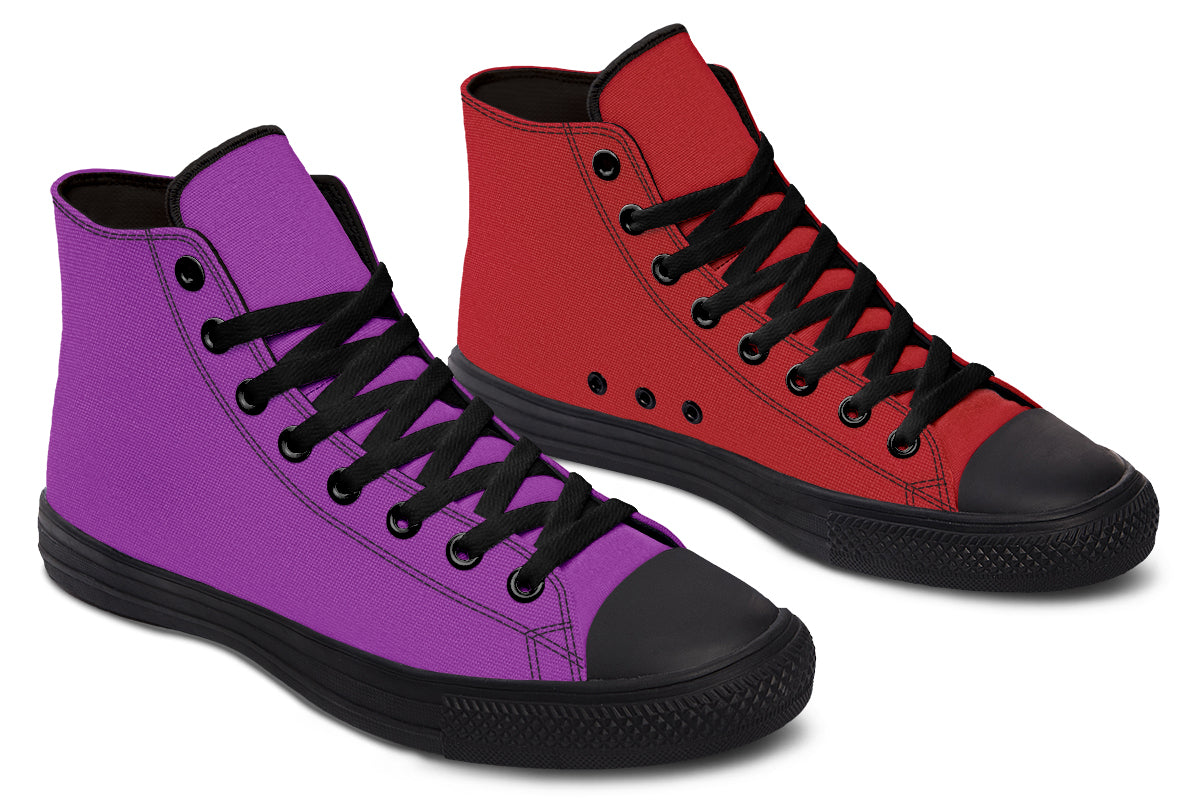 Purple And Red Mismatch High Tops