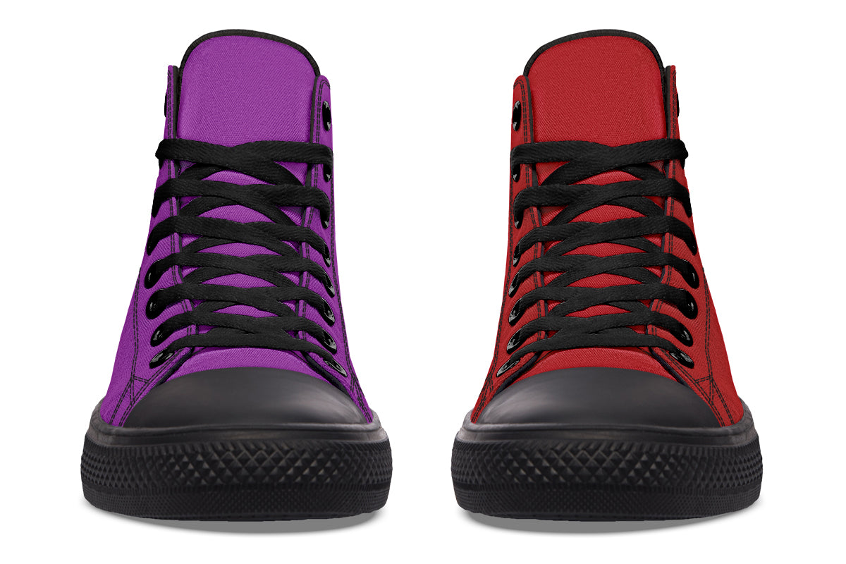 Purple And Red Mismatch High Tops