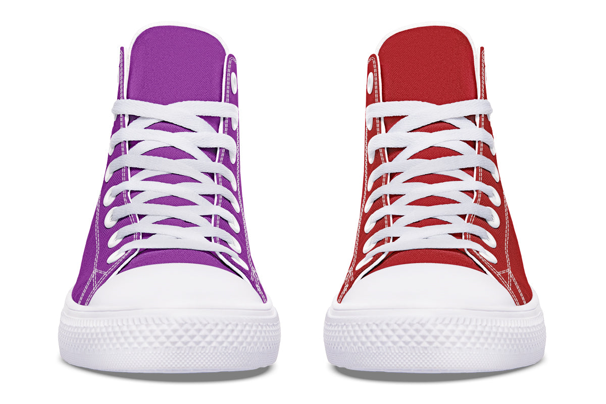 Purple And Red Mismatch High Tops