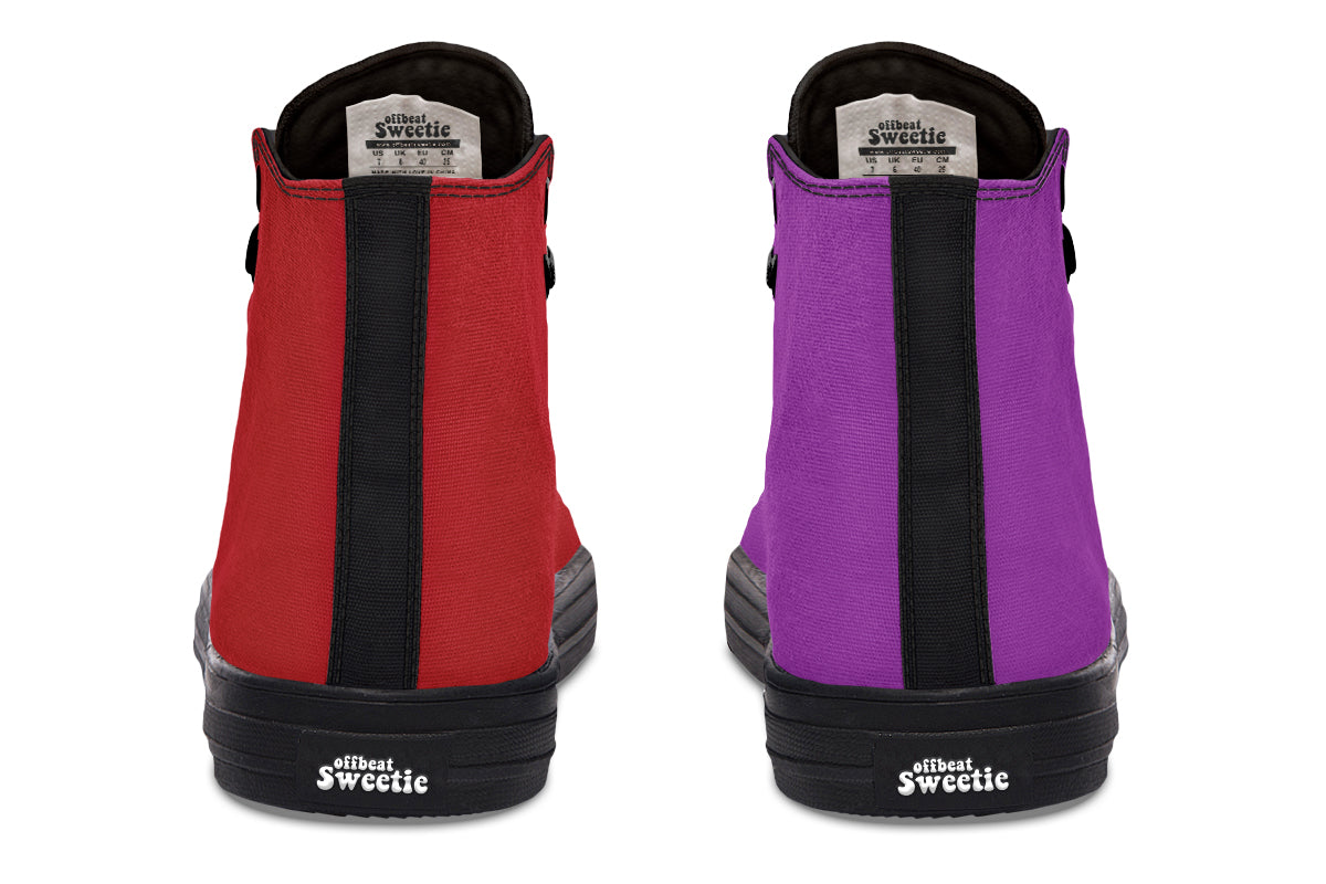 Purple And Red Mismatch High Tops