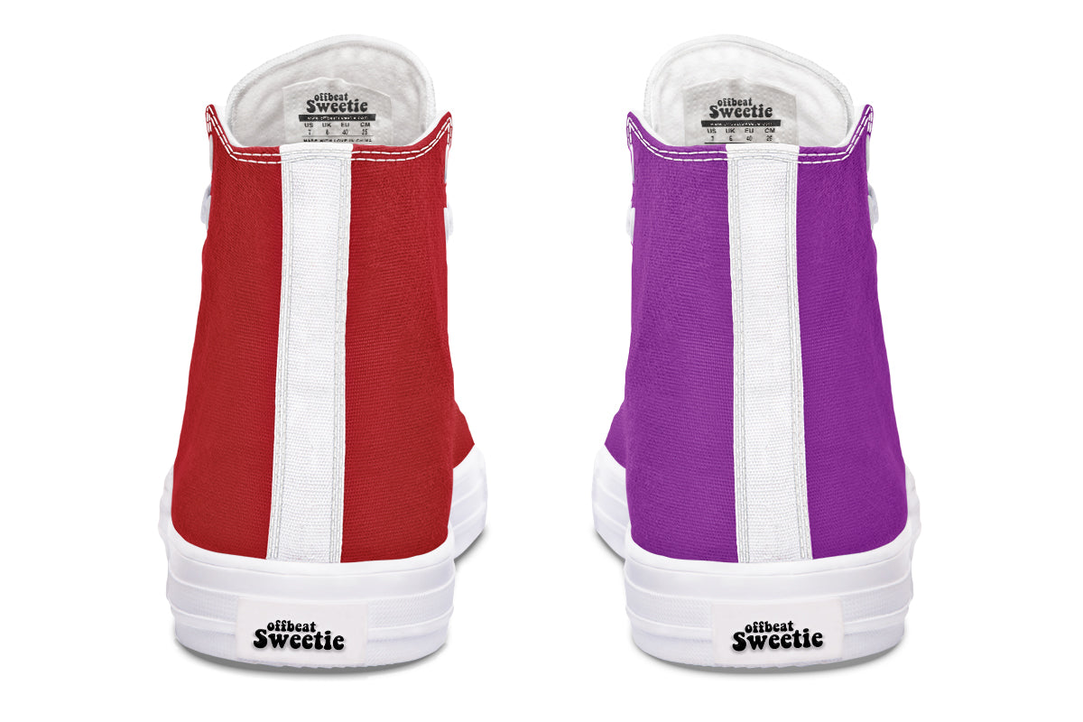 Purple And Red Mismatch High Tops