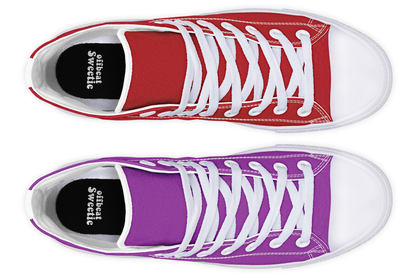 Purple And Red Mismatch High Tops