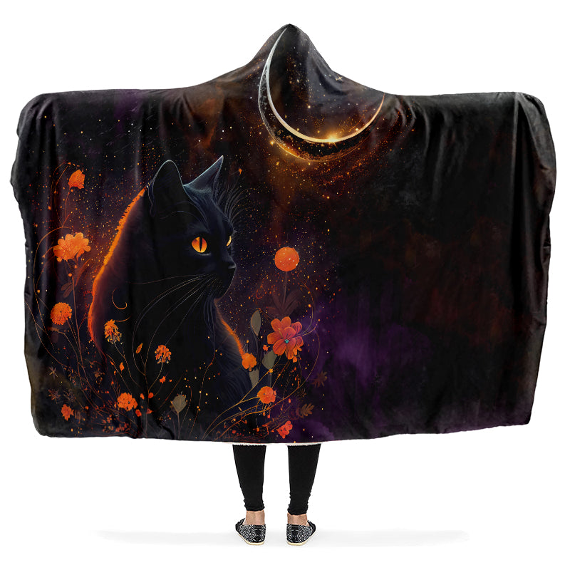 Black Cat Hooded Blanket